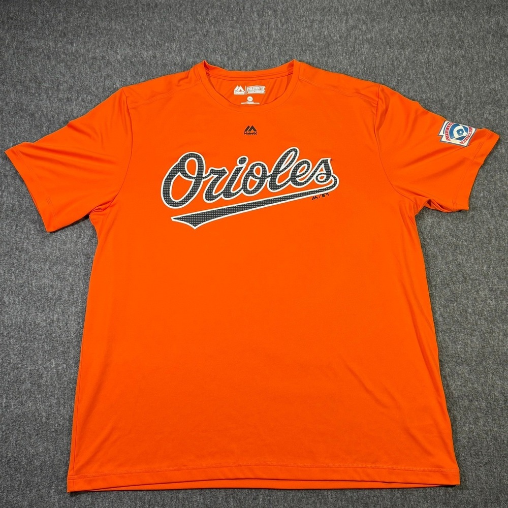 Majestic Baltimore Orioles CoolBase Evolution Tee Orange Mens XL Little League‎